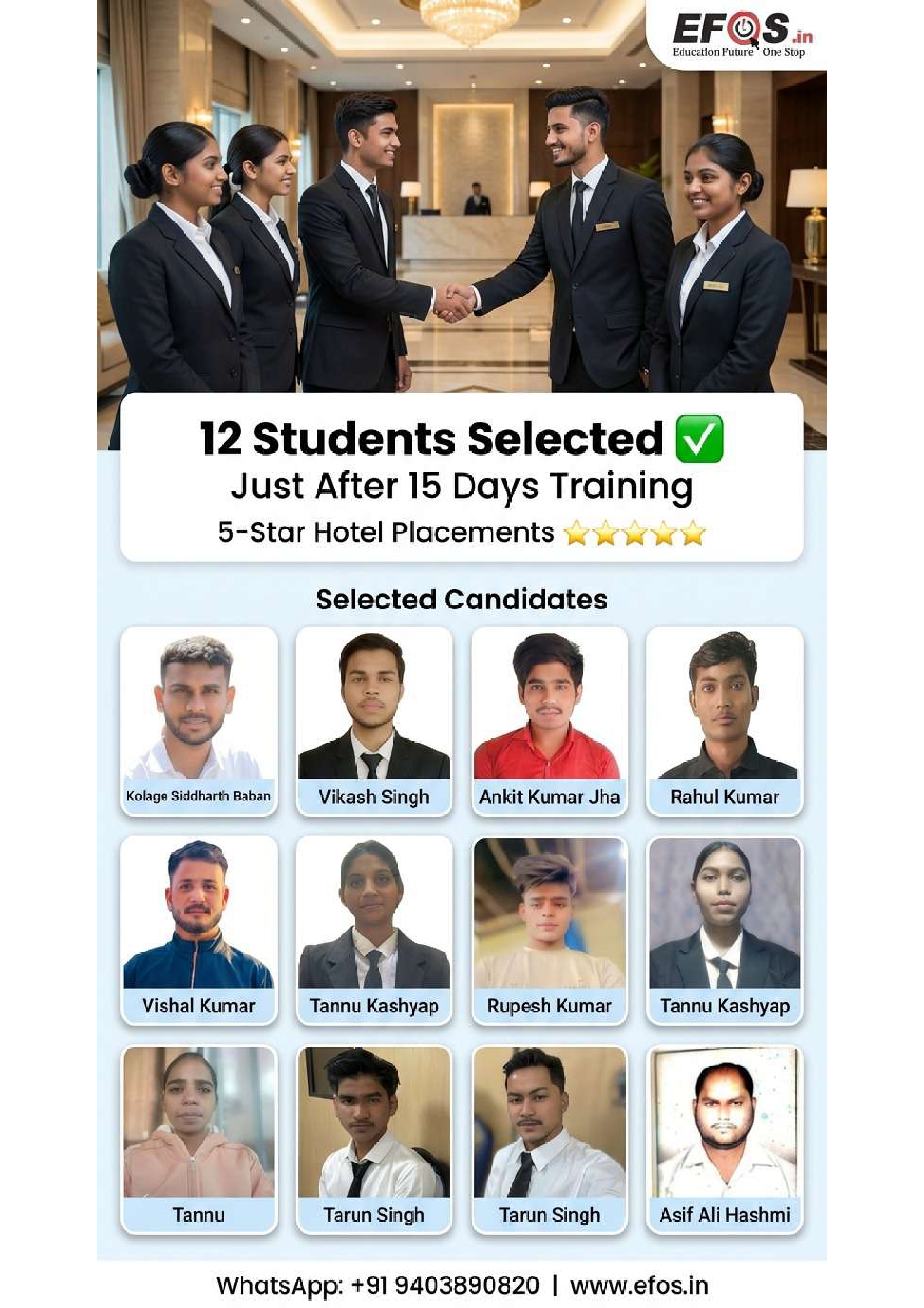 Students Achieve 5-Star Hotel Placements in Just 15 Days of Training!